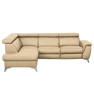 Ecksofa Lobos Echtleder / Kunstleder - Warmes Beige - Ottomane davorstehend links - Elektrisch verstellbar: 1 Motor mit Kabel