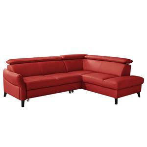 Canapé d’angle Junin Cuir véritable / Imitation cuir - Rouge - Méridienne longue à droite (vue de face) - Fonction couchage - Coffre de lit