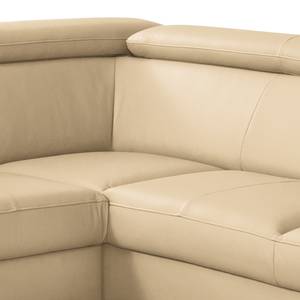 Canapé d’angle Junin Cuir véritable / Imitation cuir - Beige chaud - Méridienne longue à droite (vue de face) - Fonction couchage - Coffre de lit
