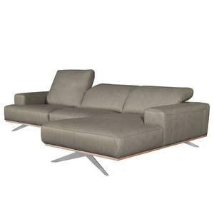 Ecksofa Iglesia Echtleder - Echtleder Nadra: Grau - Longchair davorstehend rechts - Silber - Buche