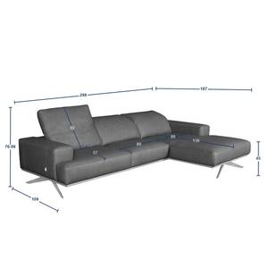 Ecksofa Iglesia Echtleder - Echtleder Nadra: Grau - Longchair davorstehend rechts - Silber - Buche