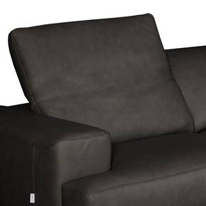 Ecksofa Iglesia Echtleder - Echtleder Nadra: Schwarz - Longchair davorstehend rechts - Silber - Buche