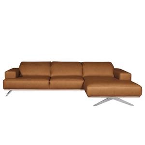 Ecksofa Iglesia Echtleder - Echtleder Nadra: Cognac - Longchair davorstehend rechts - Silber - Buche