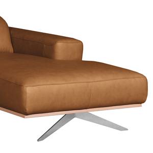 Ecksofa Iglesia Echtleder - Echtleder Nadra: Cognac - Longchair davorstehend rechts - Silber - Buche