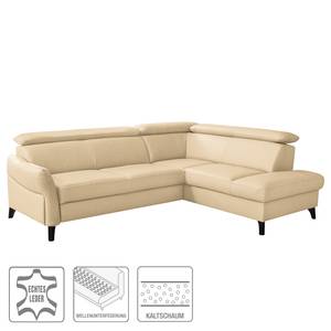 Ecksofa Junin Echtleder / Kunstleder - Warmes Beige - Ottomane davorstehend rechts - Keine Funktion