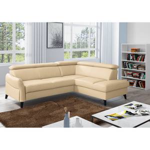 Ecksofa Junin Echtleder / Kunstleder - Warmes Beige - Ottomane davorstehend rechts - Keine Funktion