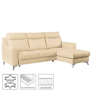 Ecksofa Navarro Echtleder / Kunstleder - Warmes Beige - Longchair davorstehend rechts - Schlaffunktion