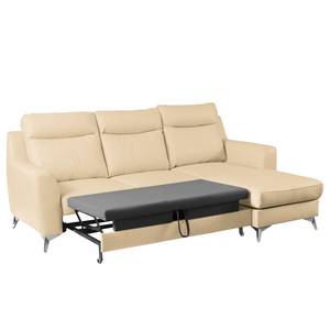 Ecksofa Navarro Echtleder / Kunstleder - Warmes Beige - Longchair davorstehend rechts - Schlaffunktion