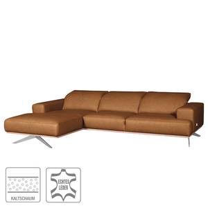 Ecksofa Iglesia Echtleder - Echtleder Nadra: Cognac - Longchair davorstehend links - Silber - Buche