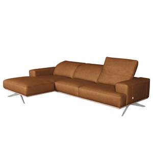 Ecksofa Iglesia Echtleder - Echtleder Nadra: Cognac - Longchair davorstehend links - Silber - Buche