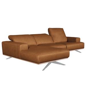 Ecksofa Iglesia Echtleder - Echtleder Nadra: Cognac - Longchair davorstehend links - Silber - Buche