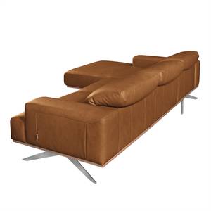 Ecksofa Iglesia Echtleder - Echtleder Nadra: Cognac - Longchair davorstehend links - Silber - Buche