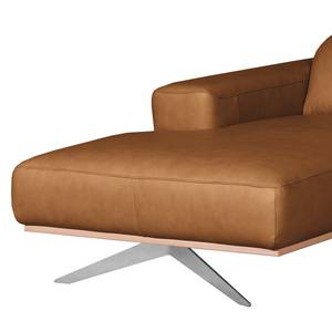 Ecksofa Iglesia Echtleder - Echtleder Nadra: Cognac - Longchair davorstehend links - Silber - Buche