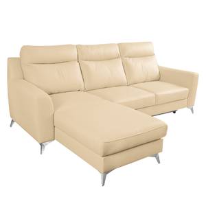 Ecksofa Navarro Echtleder / Kunstleder - Warmes Beige - Longchair davorstehend links - Schlaffunktion