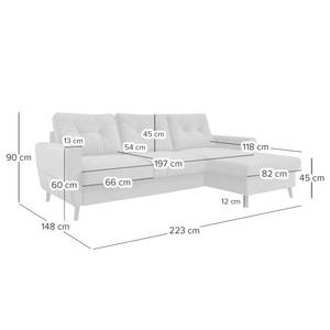 Hoekbank SOLA met chaise longue Velours Krysia: Smaragdgroen - Longchair vooraanzicht rechts - Zonder slaapfunctie