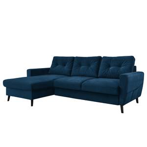 Hoekbank SOLA met chaise longue Velours Krysia: Donkerblauw - Longchair vooraanzicht links - Zonder slaapfunctie