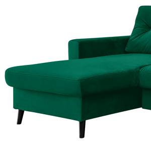 Hoekbank SOLA met chaise longue Velours Krysia: Smaragdgroen - Longchair vooraanzicht links - Zonder slaapfunctie