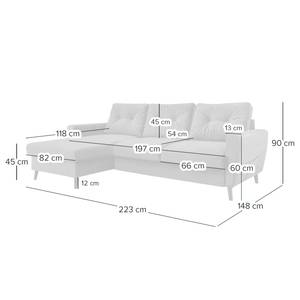 Hoekbank SOLA met chaise longue Velours Krysia: Smaragdgroen - Longchair vooraanzicht links - Zonder slaapfunctie