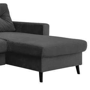 Hoekbank SOLA met chaise longue Velours Krysia: Donkergrijs - Longchair vooraanzicht rechts - Met slaapfunctie