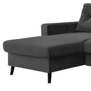 Hoekbank SOLA met chaise longue Velours Krysia: Donkergrijs - Longchair vooraanzicht links - Met slaapfunctie