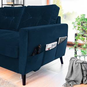 Hoekbank SOLA met chaise longue Velours Krysia: Donkerblauw - Longchair vooraanzicht links - Met slaapfunctie