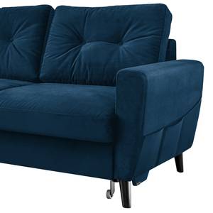 Hoekbank SOLA met chaise longue Velours Krysia: Donkerblauw - Longchair vooraanzicht links - Met slaapfunctie