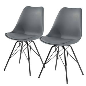 Chaises Beatty (lot de 2) Imitation cuir et matière plastique / Métal - Noir - Gris - Noir