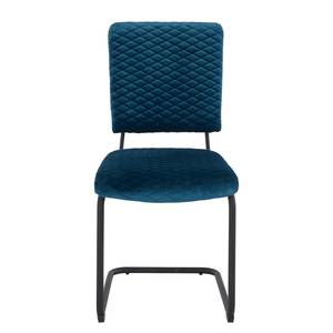 Chaises cantilever Jarell (lot de 2) Velours / Métal - Noir mat - Bleu pétrole