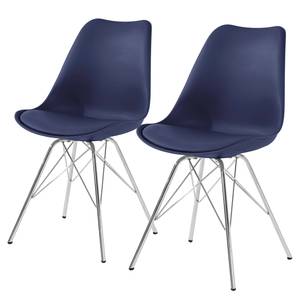 Chaises Beatty (lot de 2) Imitation cuir et matière plastique / Métal - Chrome - Bleu foncé - Chrome brillant