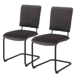 Chaises cantilever Jarell (lot de 2) Velours / Métal - Noir mat - Anthracite