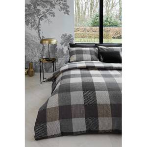 Parure de lit Beckett Flanelle - Crème / Noir - 155 x 220 cm + oreiller 80 x 80 cm