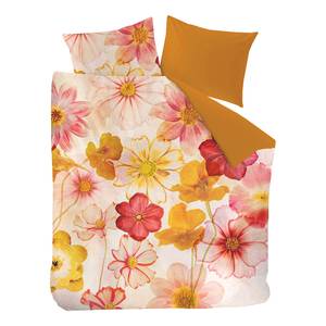 Parure de lit Cosmea Flanelle - Jaune / Rouge / Crème - 260 x 200/220 cm + 2 oreillers 70 x 60 cm