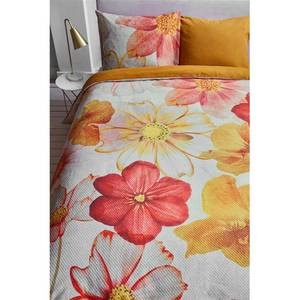 Parure de lit Cosmea Flanelle - Jaune / Rouge / Crème - 260 x 200/220 cm + 2 oreillers 70 x 60 cm