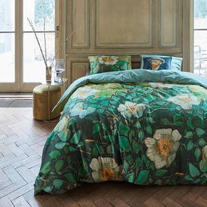 Parure de lit Wild Roses Satin - Vert océan - 140 x 200/220 cm + oreiller 70 x 60 cm