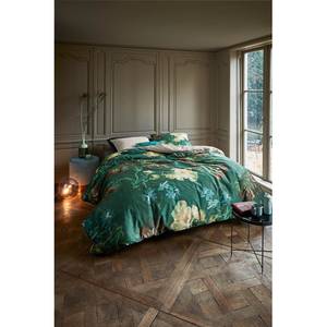 Parure de lit Peonies Satin - Vert océan / Beige - 135 x 200 cm + oreiller 80 x 80 cm