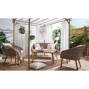 Salon de jardin Woodley (4 éléments) Marron - Blanc - Métal - Polyrotin - Textile - En partie en bois massif