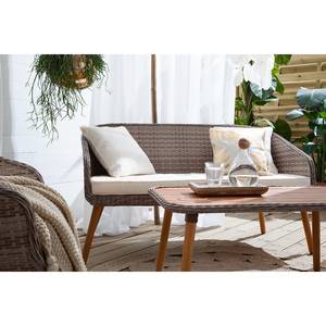 Gartensitzgruppe Woodley (4-teilig) Braun - Weiß - Metall - Polyrattan - Textil - Holz teilmassiv