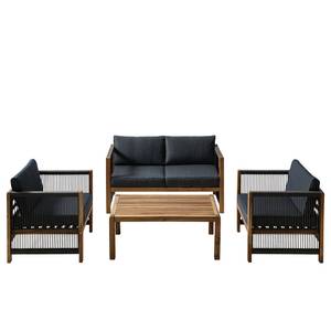 Loungeset Bayton 4-teilig Webstoff / Akazie massiv - Grau / Braun - Grau / Braun