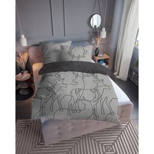 Parure de lit réversible Deero Étoffe de coton - Gris clair - 155 x 220 cm + oreiller 80 x 80 cm
