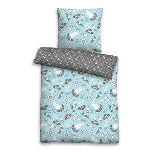 Parure de lit réversible Ancre Coton - Bleu clair / Gris - 135 x 200 cm + oreiller 80 x 80 cm