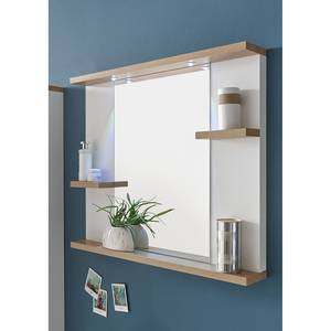 Salle de bain Bjerka II (2 éléments) Miroir avec éclairage - Blanc / Imitation chêne clair Riviera