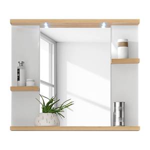 Salle de bain Bjerka II (2 éléments) Miroir avec éclairage - Blanc / Imitation chêne clair Riviera
