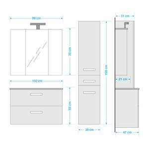 Badkamerset Braddock III (3-delig) inclusief verlichting - hoogglans wit/antracietkleurig