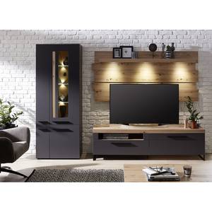 Meuble TV Parolin II Gris mat / Imitation chêne - Gris foncé