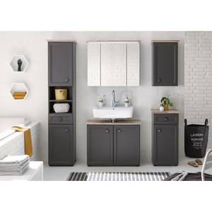 Armoire de toilette Lindesby Avec éclairage - Gris / Imitation bois de construction - Gris