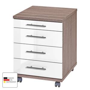 Rollende kast Arcon truffeleikenhouten look/hoogglans wit