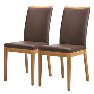 Chaises Nora (lot de 2) Cuir véritable / Chêne sauvage massif - Marron