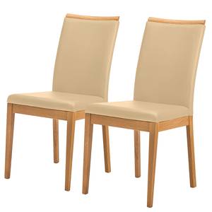 Eetkamerstoelen Nora (set van 2) echt leer/massief wild eikenhout - Beige