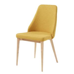 Gestoffeerde stoelen Rosie (set van 2) geweven stof/massief essenhout - mosterdgeel/essenhout