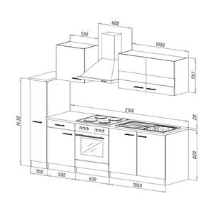 Keukenblok Andrias II Inclusief elektrische apparaten - Zwart - Breedte: 240 cm - Kookplaten